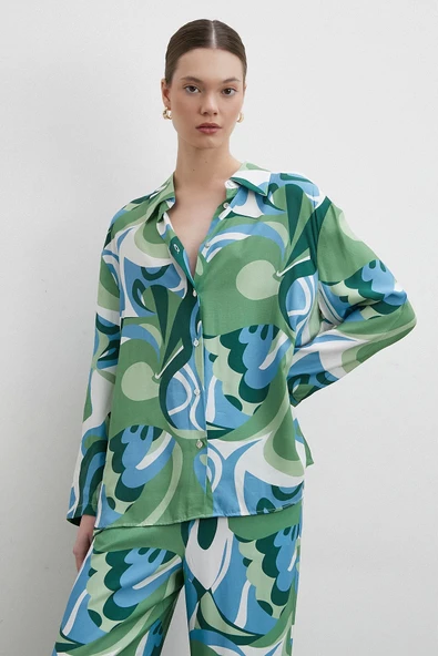 Desenli Viskon Gömlek Yeşil ürün görseli