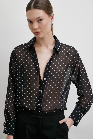 Puantiyeli Gömlek Siyah ürün görseli 1
