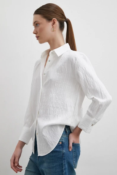 Çizgi Detaylı Gömlek Beyaz - 4