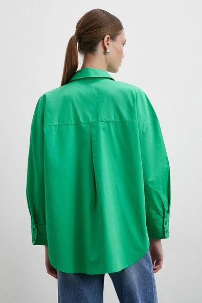Oversize Pamuklu Gömlek Yeşil - 6