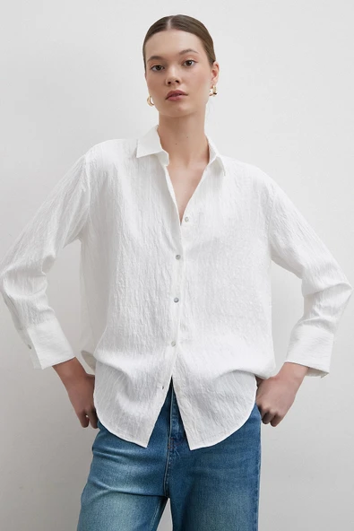 Çizgi Detaylı Gömlek Beyaz - 2