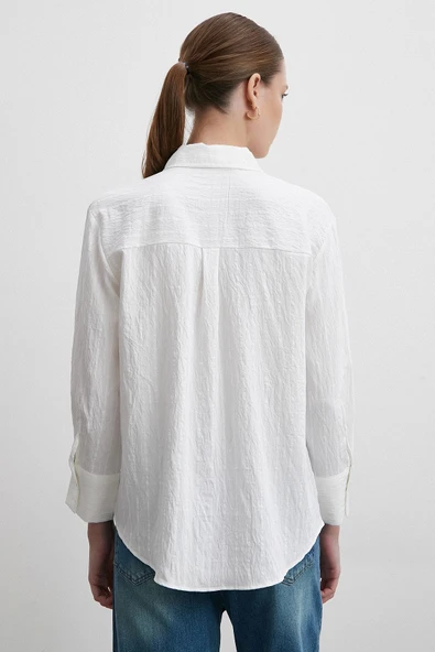 Çizgi Detaylı Gömlek Beyaz - 6