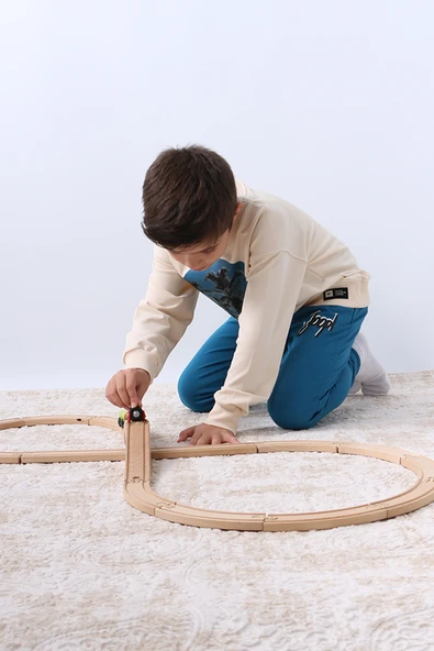 ERKEK ÇOCUK EŞOFMAN TAKIMI PALMİYE BASKILI RİBANALI 4 MEVSİM BİSİKLET YAKA F13 - Resim 4