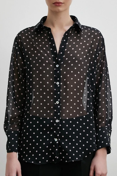 Puantiyeli Gömlek Siyah - Resim 5
