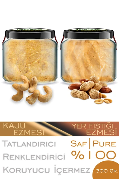 2 Çeşit Saf Ezme Kaju Ezmesi Yer Fıstığı Ezmesi Bi Kavanoz 330 cc. Cam Kavanozlarda Şeker İlavesiz