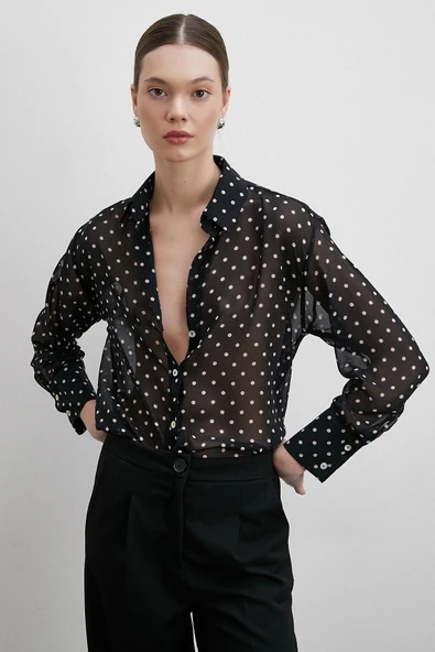 Puantiyeli Gömlek Siyah - Resim 4