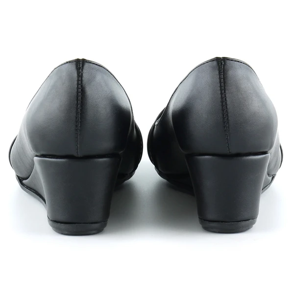 Erkan Saçmacı Colel Siyah Metal Detaylı Yuvarlak Burun Dolgu Topuklu Günlük Ayakkabı - Resim 4