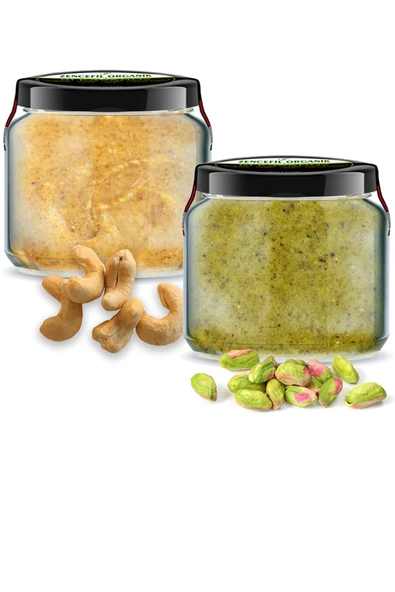 2 Çeşit Saf Ezme Antep Fıstığı Ezmesi Kaju Ezmesi Bi Kavanoz 330 cc. Cam Kavanozlarda Şeker İlavesiz - 6