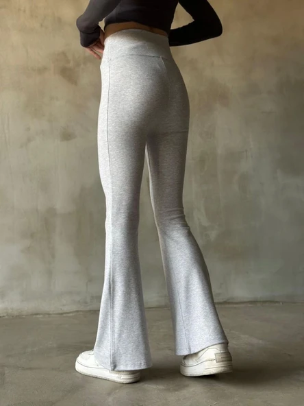 İspanyol Paça Yüksek Bel Tayt - Gri - 2