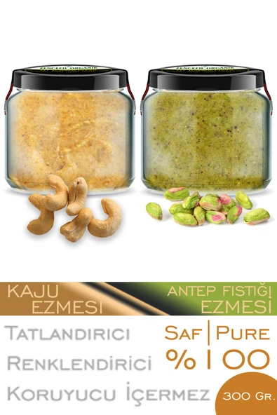 2 Çeşit Saf Ezme Antep Fıstığı Ezmesi Kaju Ezmesi Bi Kavanoz 330 cc. Cam Kavanozlarda Şeker İlavesiz