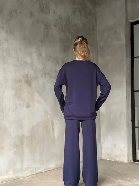 Osy Modal Yumuşak Dokulu Kumaş Bisiklet Yaka Takım- Lacivert - 2