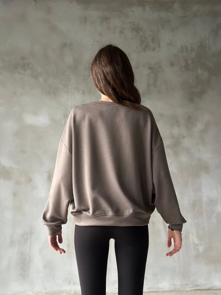 Osy Modal Yumuşak Dokulu Kumaş Bisiklet Yaka Oversize Sweatshirt - Gri - 2