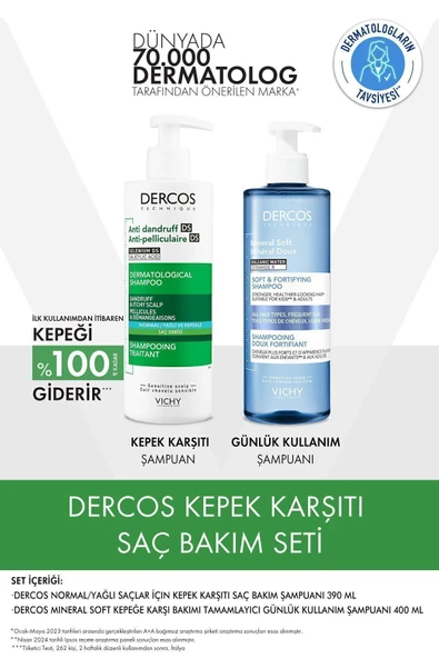 Dercos Normal/Yağlı Saçlar İçin Saç Bakım Seti: Kepek Karşıtı Şampuan& Mineral Soft  Bakım Şampuan