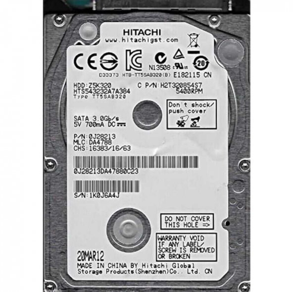Hitachi Z5K320-250 Sata3 5400Rpm 8MB 2.5 inç 250GB Notebook HDD(RFB) - Resim 1
