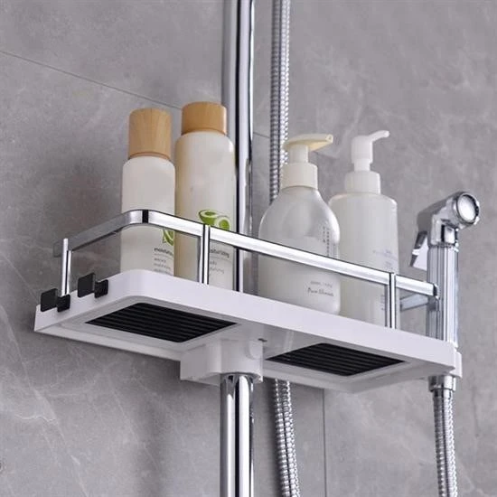 By Nevser® Banyo Direğine Asılabilir Köşelik Şampuanlık Sabunluk Çift Askılı Düzenleyici Raf Paslanmaz - Resim 3