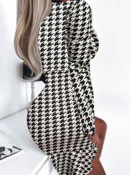 Kadın Uzun Kollu Kruvaze Yaka Kazayağı Mikro Mini Boy Elbise - 2