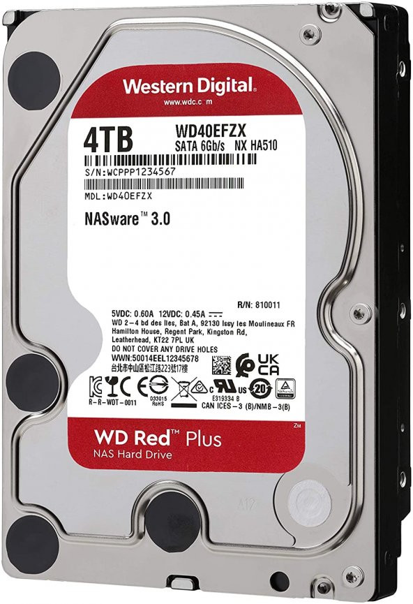 Wd 4TB Red Plus NAS Internal Hard Drive HDD - 5400 RPM, SATA 128 MB WD40EFZX Harddisk - 1