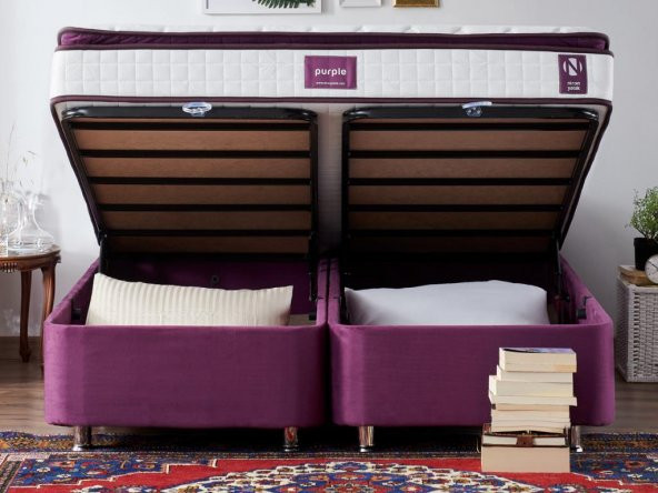 Niron Purple Baza ve Başlık Seti 200x200 cm Çift Kişilik Sandıklı Mor Kumaş Baza ve Başlığı - 2