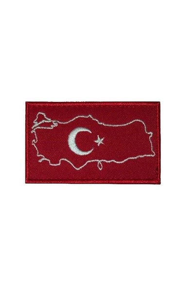 Single sword Nakış Haritalı Türk Bayrağı.