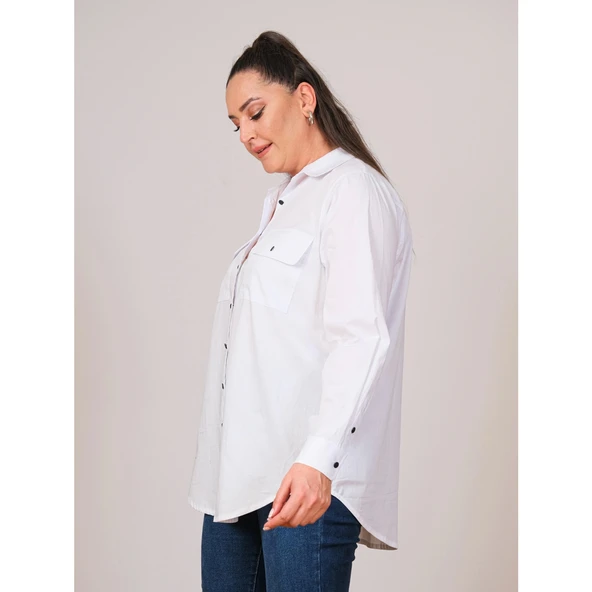 Cotton Büyük Beden Kadın Gömlek - 44131 - 2
