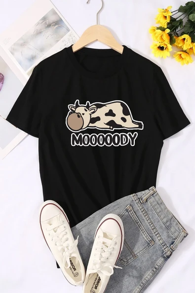 Mooooody Baskılı Unisex Oversize Tshirt