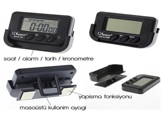 By Nevser® Ev ve Araç Tipi Dijital Saat Kronometreli Alarmlı Pilli Saat