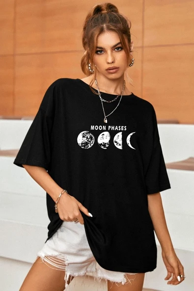 Unisex Moon Phases Baskılı T-shirt