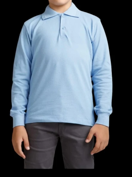 açık mavi uzun Kol Tişört/T-Shirt polo yaka polo pamuklu