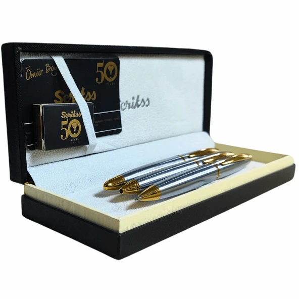 Scrikss Knight 88 3'Lü Set | Tükenmez + Dolma Kalem + Versatil Kalem | Gold Krom Set - 3