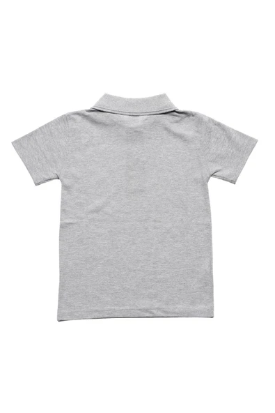 Gri Kısa Kol Düz Renk Yakalı 6-16 Yaş Çocuk Okul Lakos Tişört Polo Yaka T-shirt - 2