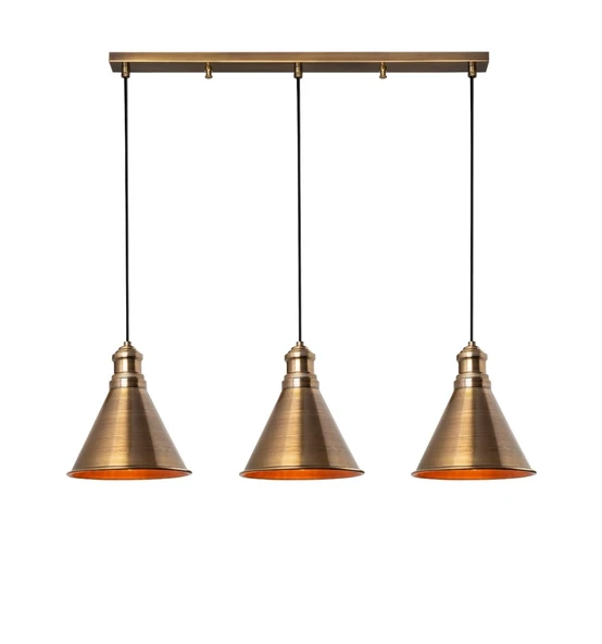 Rsylight Retro Metal Eskitme Kaplama Masa Üstü 3 lü Dekoratif Rustik Avize