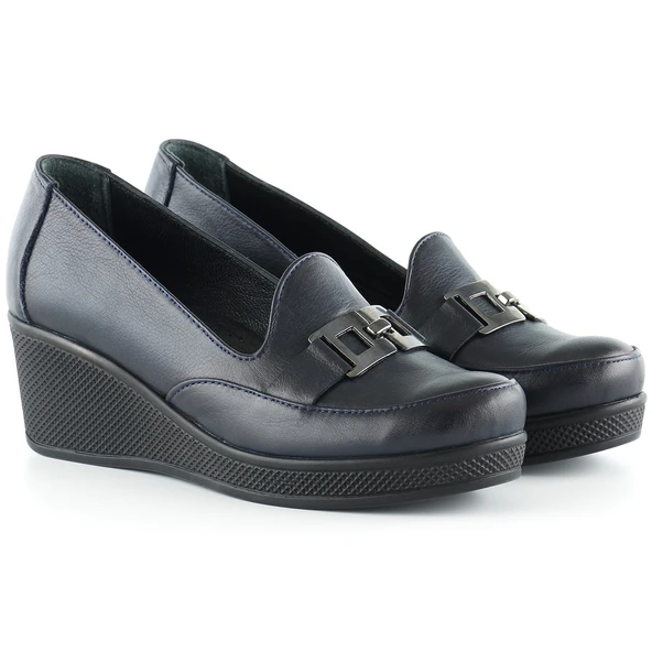 Erkan Saçmacı Dafne Lacivert Hakiki Deri Dolgu Topuklu Günlük Ayakkabı - 4