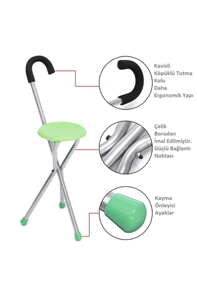 GOLFİ  Witra Marka Ithal Alüminyum Oturaklı Baston Sandalye - 2
