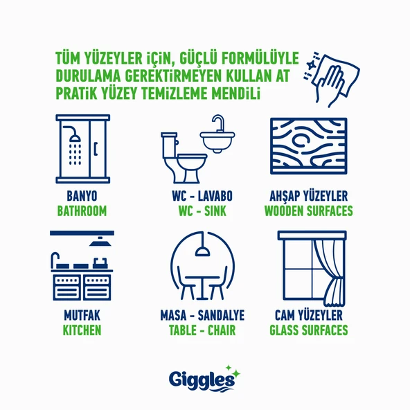 Giggles Pratik Yüzey Temizleme Havlusu 50'li 3 Paket 150 Havlu - 3