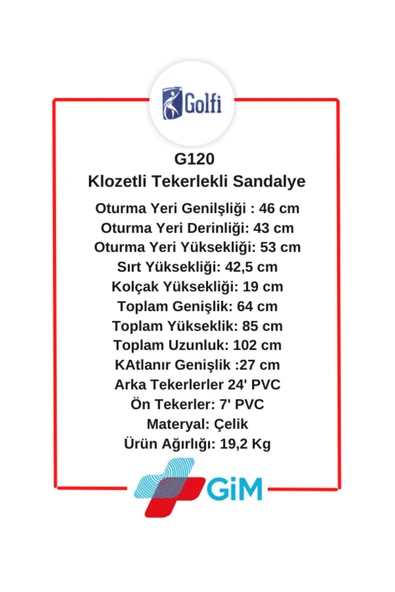 Golfi G120 Klozetli Tekerli Sandalye Tuvaletli Tekerlekli Sandalye - Resim 4