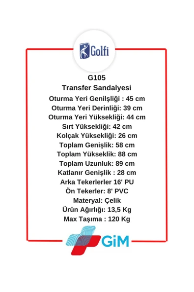 Golfi G105 Transfer Sandalyesi Frenli Tekerlekli Sandalye Hasta Taşıma Sandalyesi - 4