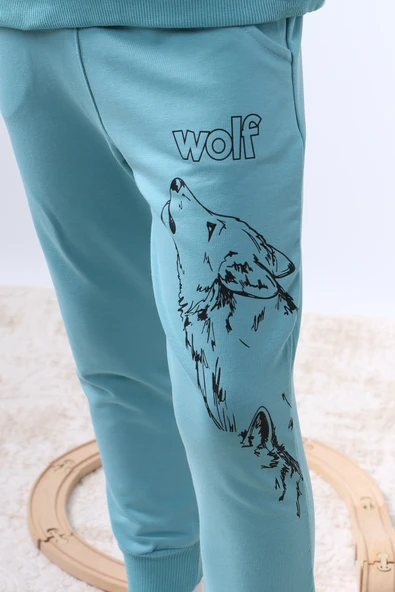 ERKEK ÇOCUK KAPŞONLU EŞOFMAN TAKIMI 4 MEVSİM WOLF BASKILI RİBANALI F12 - Resim 9