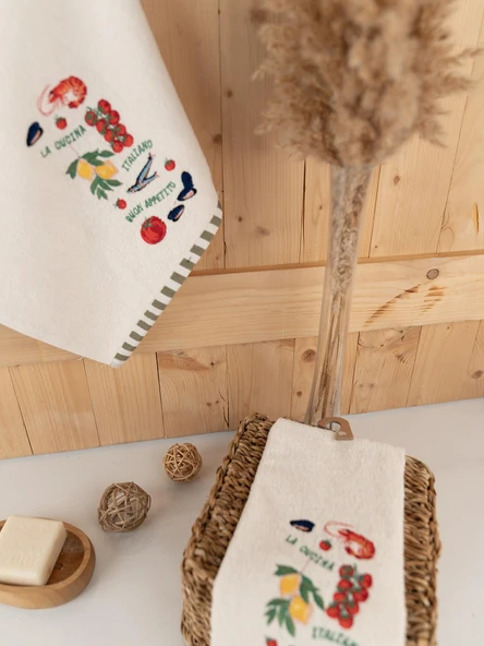 %100 Pamuk İkili 40x66 cm Renkli & Nakışlı Koleksiyon Havlu Seti - 9