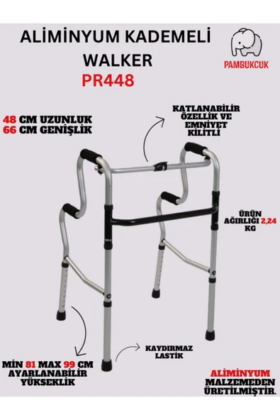 LOCO Alüminyum Kademeli Walker / Alüminyum Kademeli Yürüteç PR-448 ürün görseli 1