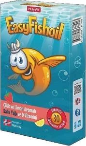 EasyFishoil Çocuk Çilek ve Limon Aromalı 30 Çiğneme Tableti-SKT: 06/2026