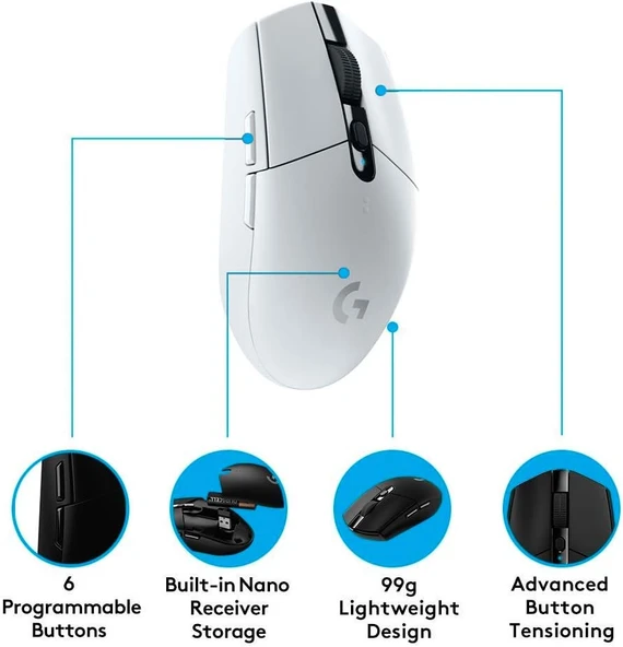 Logitech G305 910-005292 Beyaz Lightspeed Optik Kablosuz Oyuncu Mouse OUTLET - 2