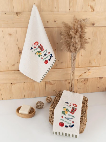 %100 Pamuk İkili 40x66 cm Renkli & Nakışlı Koleksiyon Havlu Seti - 8