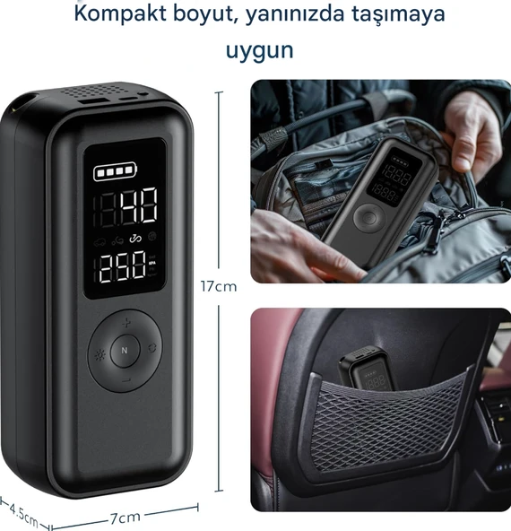 Elektrikli hava pompası 150 psi 6000 mAh pilli hava pompası, LCD gerçek zamanlı lastik basıncı izleme, LED'li ve USB çıkışlı bisiklet, araba, basketbol - 6