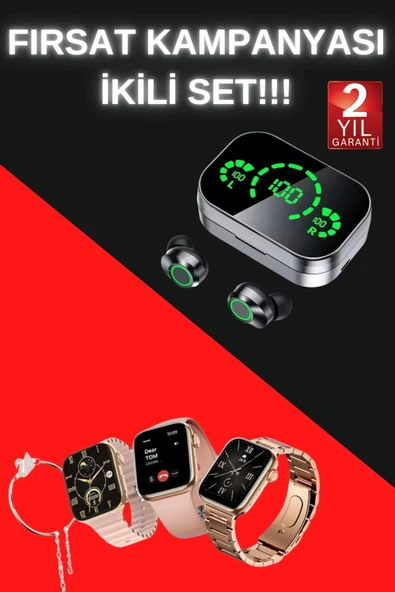 Yeni Nesil Kaliteli Akıllı Saat ve Kablosuz Bluetooth Kulaklık Yüksek Ses Kaliteli