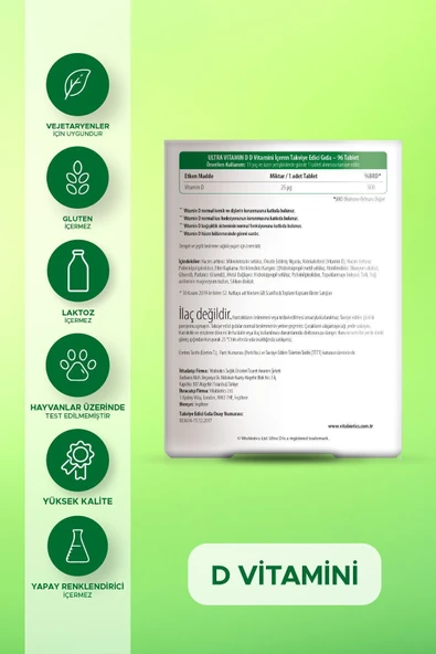 Ultra Vitamin D 1000 IU D3 Vitamini İçeren Takviye Edici Gıda 96 Tablet 5021265245598 - 2