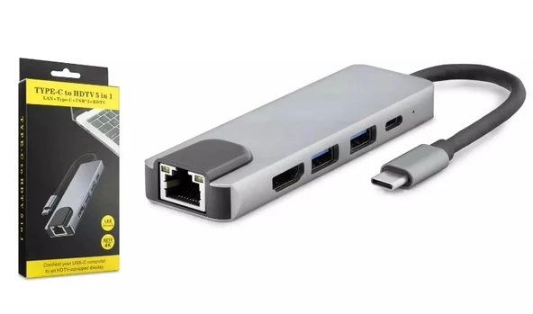 Usb Çoğaltıcı Type-C To USB 3.0 - Hdmı - Type-C - Lan Hadron HDX7831