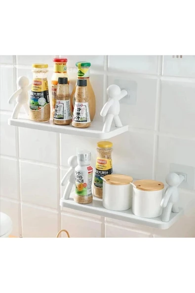 2 Adet Sevimli İnsan Motifli Banyo Mutfak Ofis Baharat Rafı Kendinden Yapışkanlı Çöp Adam Rafı - 7