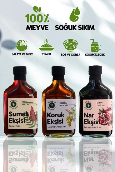 Tatlı Ekşi Seti %100 Saf Nar, Sumak, Koruk Ekşisi (3 Adet) 280 gr - Resim 2
