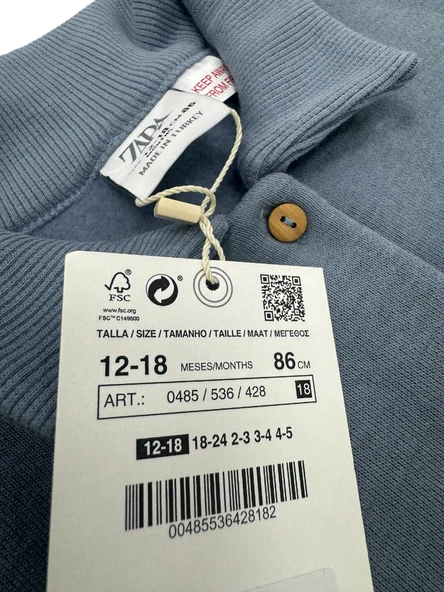 ZARA Çocuk Kışlık Mavi Sweatshirt %98 Pamuk,%2 Elestan - 4