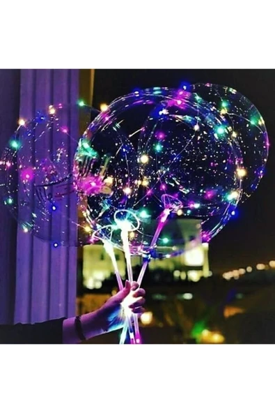 3 Pilli 3 Fonksiyonlu Saplı Şeffaf Işıklı Balon Çubuklu Set - 3